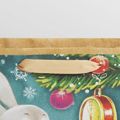 Пакет подарочный новогодний крафтовый вертикальный «С Новым годом!», ML 23 х 27 х 8 см