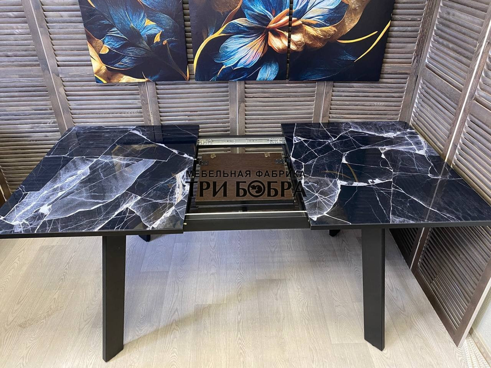 Кухонный раздвижной стол "Гранд", чёрный мрамор