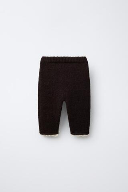 ZARA ТРИКОТАЖНЫЕ ЛЕГИНСЫ С КРУЖЕВОМ, КОРИЧНЕВЫЙ