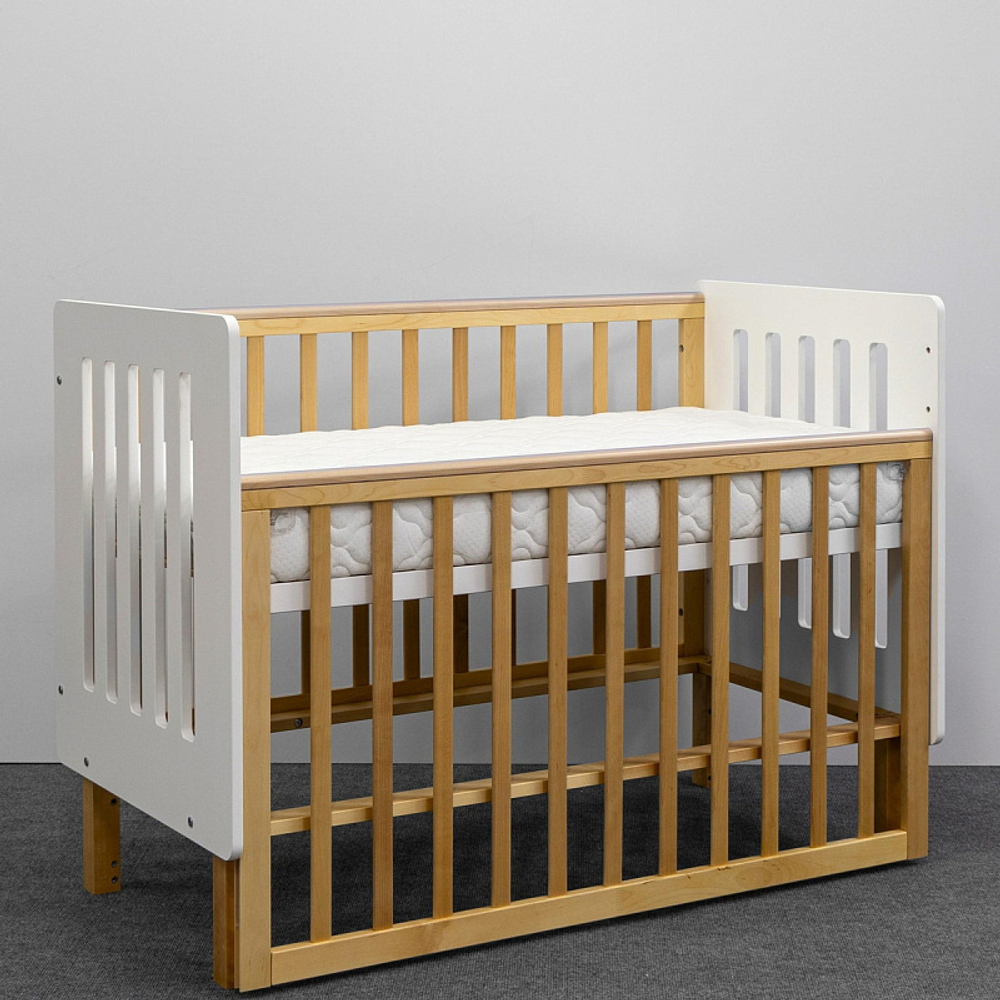 Кровать Antemi Mari 120х60 с маятником Ник 14 б/д Белый/Дерево + НиК 15 д Дерево