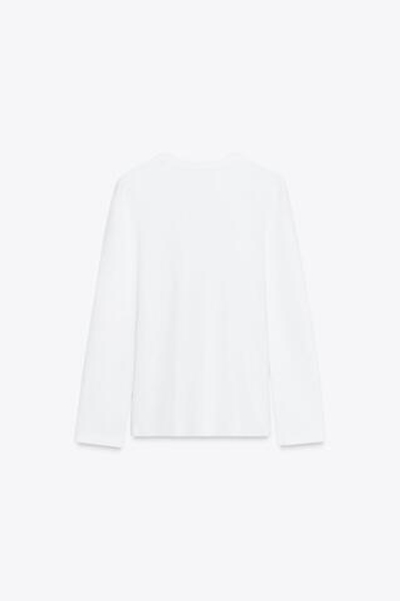 ZARA ФУТБОЛКА INTERLOCK С ДЛИННЫМИ РУКАВАМИ, БЕЛЫЙ