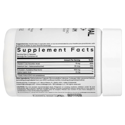 Codeage, Liposomal NAC+ Platinum, 120 растительных капсул