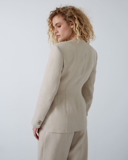 Жакет приталенного силуэта из смесового льна Брунелло Кучинелли светло-бежевый