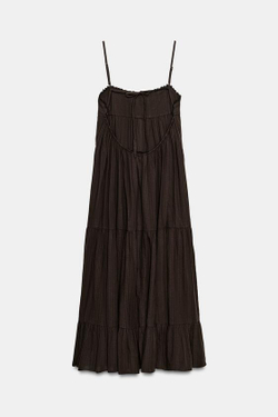 ZARA ДЛИННОЕ ПЛАТЬЕ, ТЕМНО-КОРИЧНЕВЫЙ
