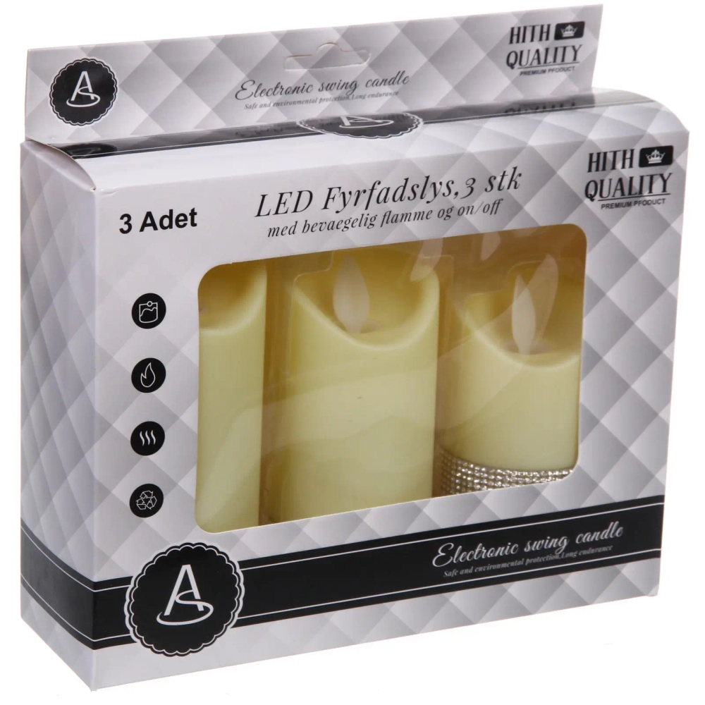 Сувенир с подсветкой «Свеча - Блестящая сказка» 5*7/10/12,5 см (набор 3 шт)