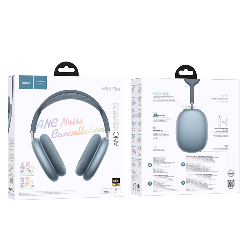 Полноразмерные Bluetooth наушники HOCO W65 Plus ANC (синий)
