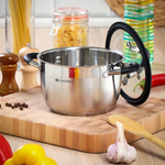 Кастрюля нерж, 2.7 л, с крыш, крышка стекло, Daniks, Орландо, GS-01435-18CA, серебр, индукц