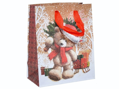 Пакет бумажный 12*15*6,7см с ручками крафт "Новогодний" микс
