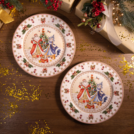 НАБОР ТАРЕЛОК ОБЕДЕННЫХ LEFARD "ДЕД МОРОЗ И СНЕГУРОЧКА" 2 ШТ. 27 СМ (КОР=9НАБ.)