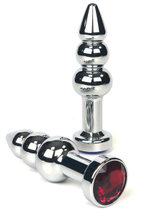 Серебристая анальная ёлочка с красным кристаллом - 11 см. (Цвет: красный)