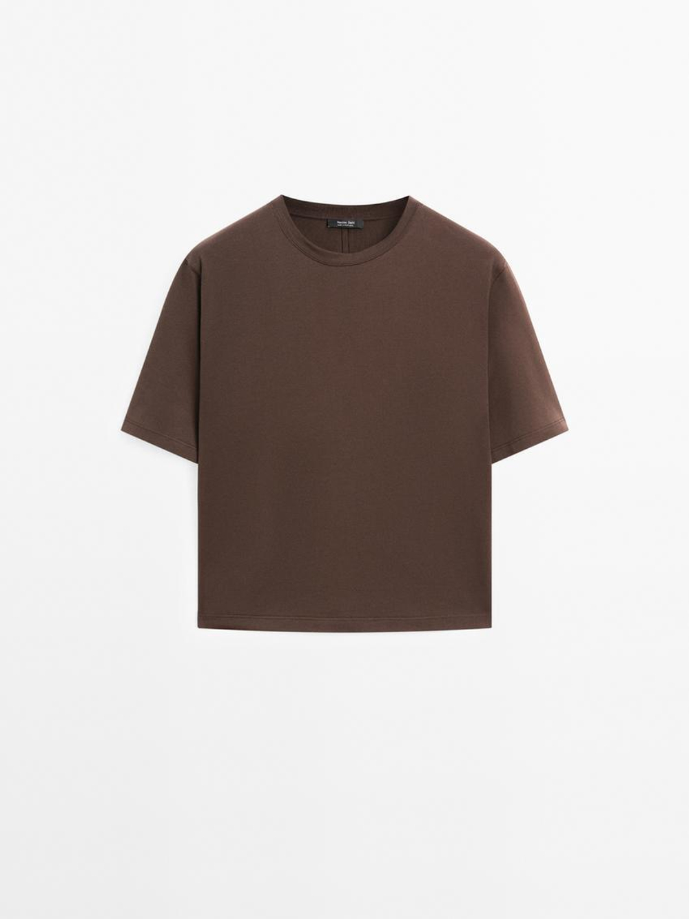 Massimo Dutti Футболка с декоративной строчкой, коричневый