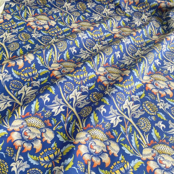 Wandle СИНИЙ, В СТИЛЕ У. МОРРИСА, остаток 0,85 см 100% хлопок Handmade Fabrics 5
