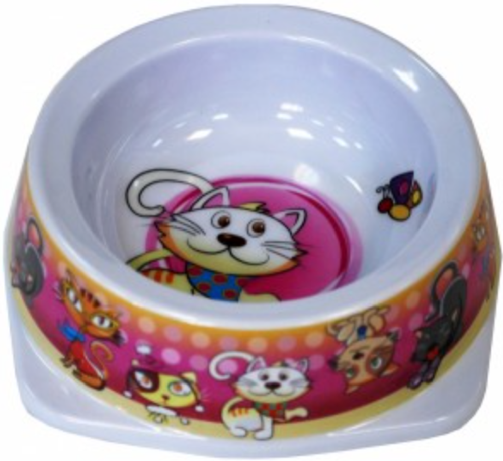 №1 Миска меламиновая, розовая "Кошки", диаметр 16,5см, 300мл.