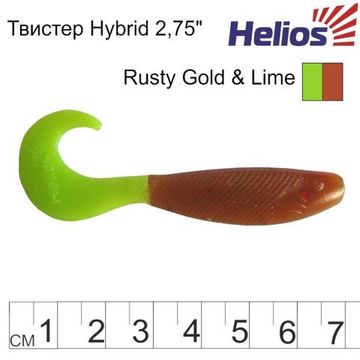 Твистер Helios Hybrid 2,75"/7,0 см Rusty Gold & Lime 7шт. (HS-13-017)