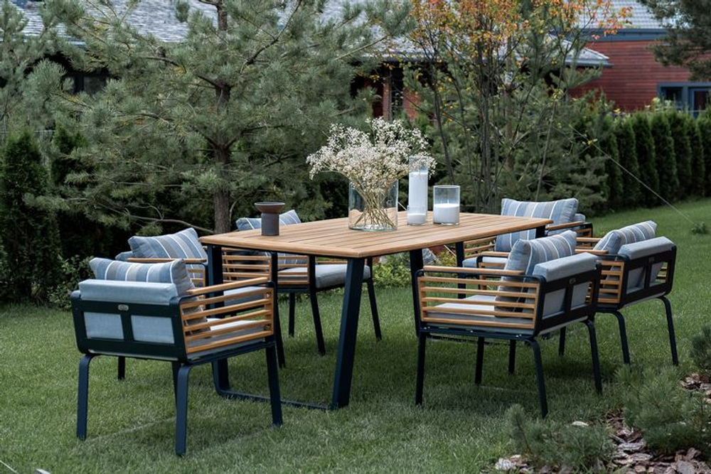 Обеденное кресло из алюминия Joygarden АУРА темный графит, темно-серый графит, светло-серый