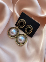 Серьги черные золото жемчуг