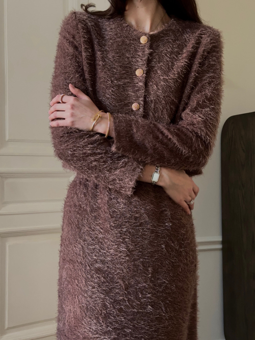 Юбка пушистая макси коричневая