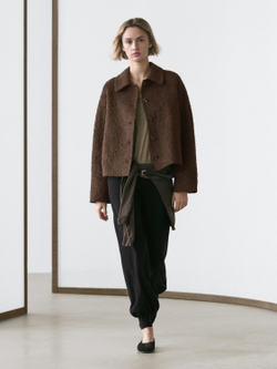 Massimo Dutti Кардиган из шерсти альпака с рубашечным воротником, темно-зеленый