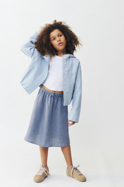 ZARA ЮБКА МИДИ ИЗ 100% ЛЬНА, СИНИЙ