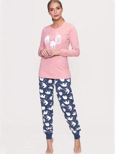 Уютная женская пижама с принтованными брюками (Размер: M) (Цвет: розовый с синим)