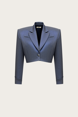 Жакет из синей костюмной ткани с люрексным напылением