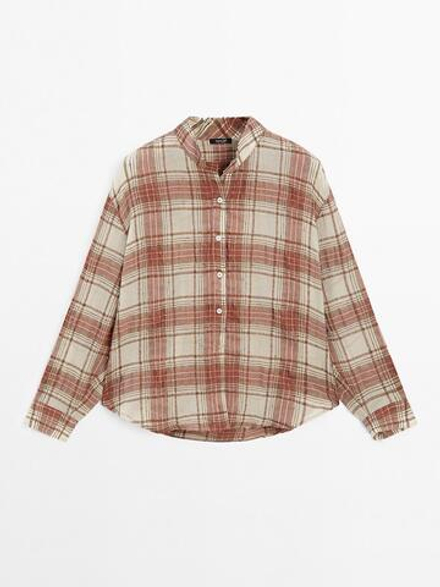 Massimo Dutti Рубашка оверсайз в клетку с воротником-стойкой, черепичный