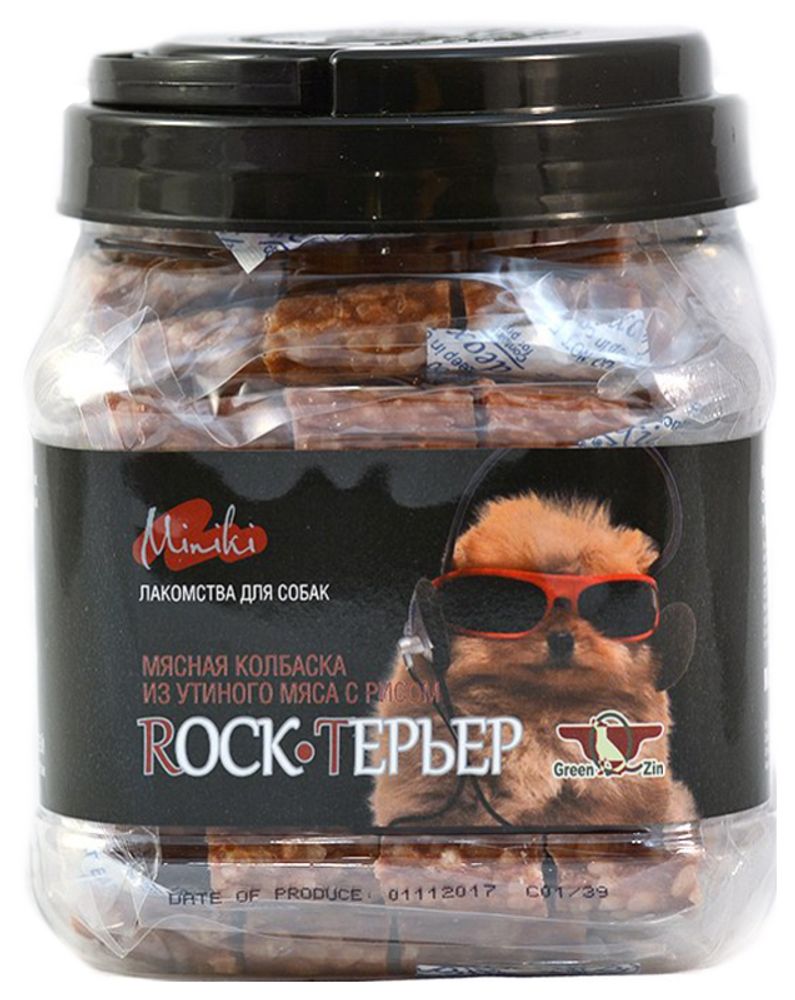 Лакомство GREEN QZIN &quot;ROCK-Терьер&quot; для собак мини пород, колбаски из утиного мяса с рисом, 750 гр