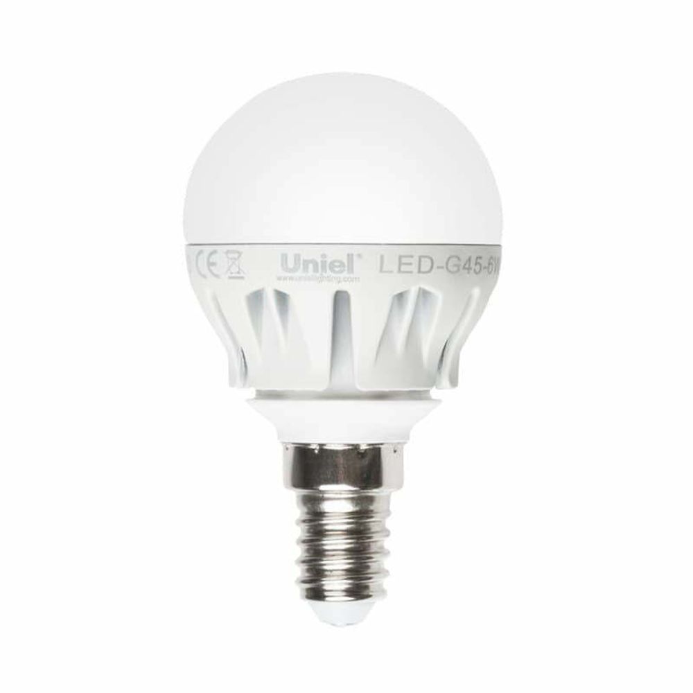LED-G45-6W/NW/E14/FR ALM01WH Лампа светодиодная. Форма шар, матовая колба. Материал корпуса алюминий. Цвет свечения белый. Серия Merli. Упаковка пла