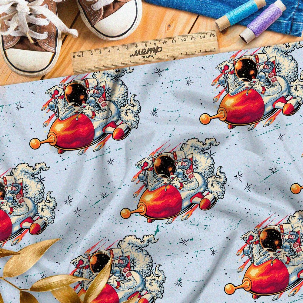 Ткань саржа красочный космический корабль и пилот