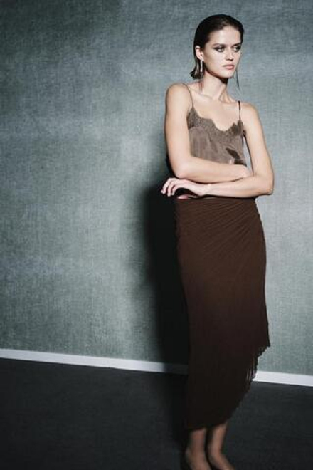 ZARA ЮБКА МИДИ ПЛИССЕ — ZW COLLECTION, КОРИЧНЕВЫЙ