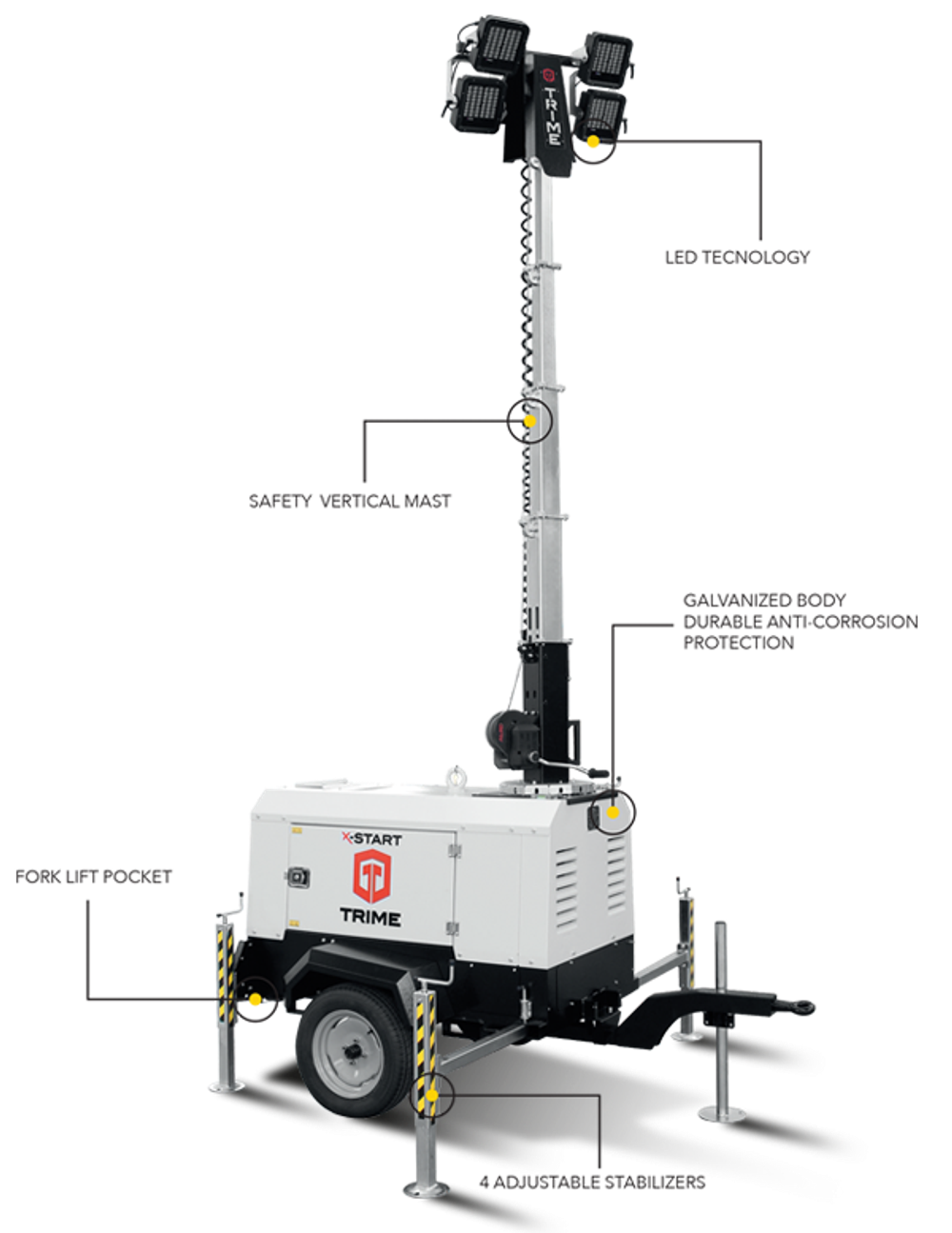 Мобильная мачта освещения TRIME X-Start 4x160W LED - 9M светодиодная