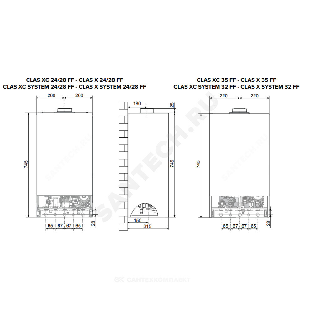 Котел настенный газовый конвекционный 33.3 кВт одноконтурный CLAS XC SYSTEM 28 FF с BusBridgeNet Ariston 3301680