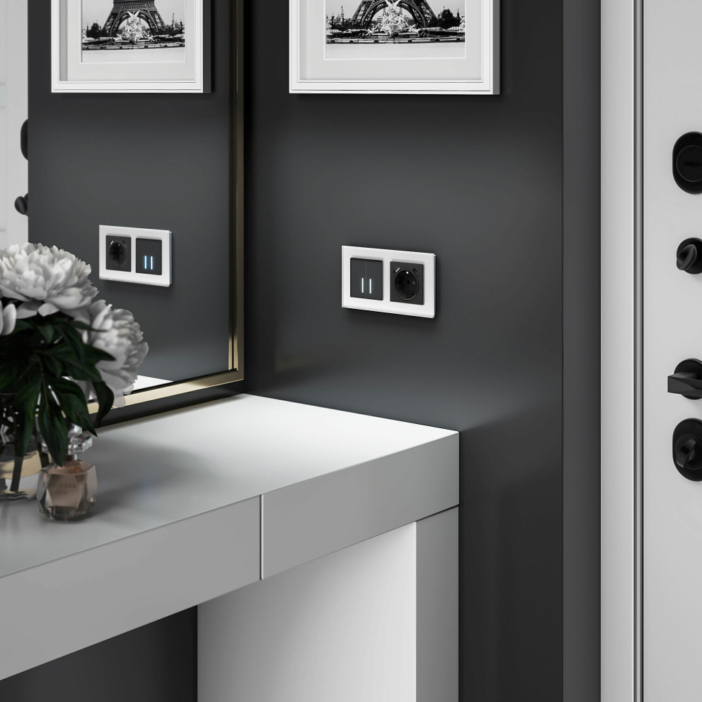 Сенсорный выключатель двухклавишный с подсветкой 1000 Вт (черный матовый)