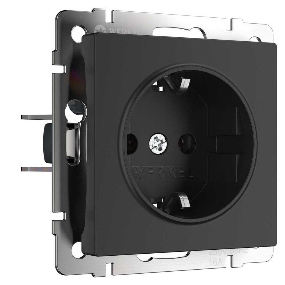 Розетка с заземлением, безвинтовой зажим Werkel черный матовый W1171308 4690389156908