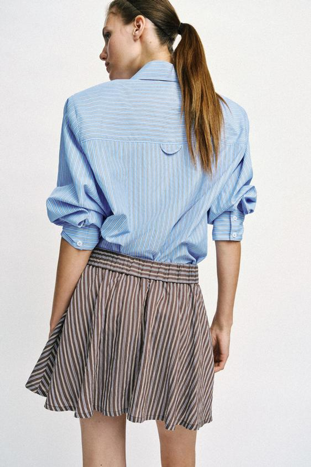 ZARA ШОРТЫ В ПОЛОСКУ С ЗАВЯЗКАМИ, КОРИЧНЕВЫЙ