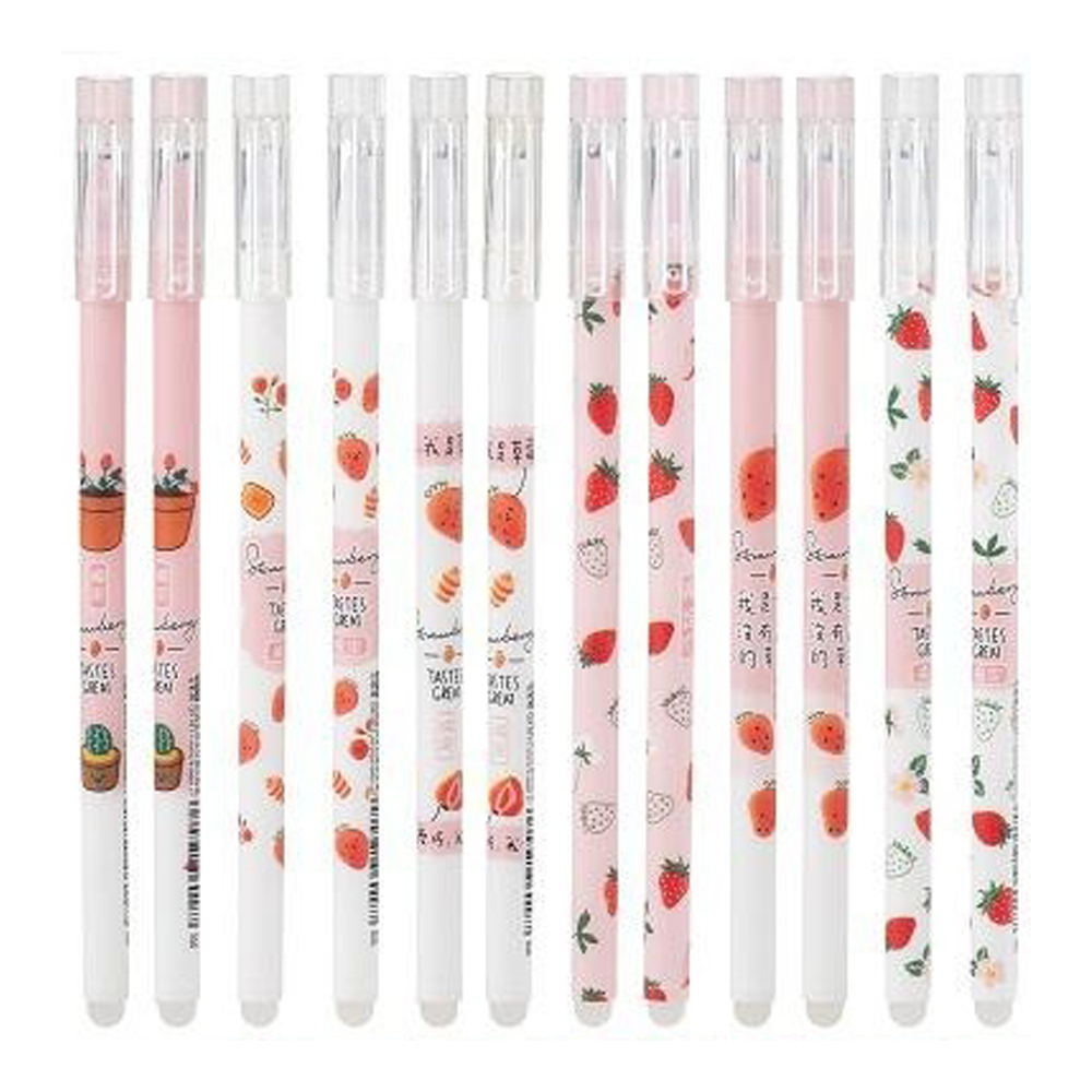 Ручка гелевая, пиши-стирай, Basir, синие чернила, серия "КЛУБНИКА", корпус с рисунком, 12 шт