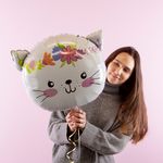 Шар (23''/58 см) Фигура, Котенок в цветах, Белый, 1 шт.