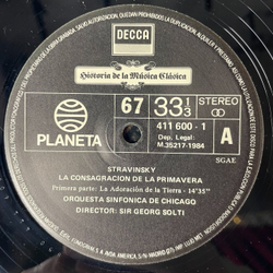 Винтажная виниловая пластинка LP Игорь Стравинский Stravinsky , Весна Священная Orquesta Sinfonica de Chicago Director: Sir Georg Solti La Consagracion De La Primavera (Spain 1984)