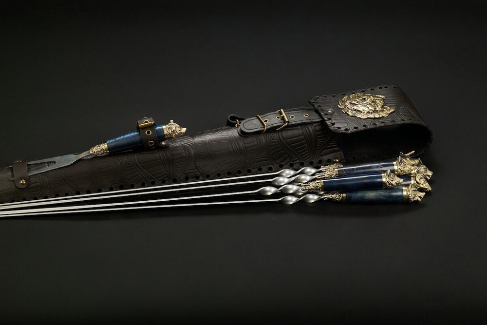 Набор шампуров "Звери Лесные Премиум 2" в чехле из натуральной кожи