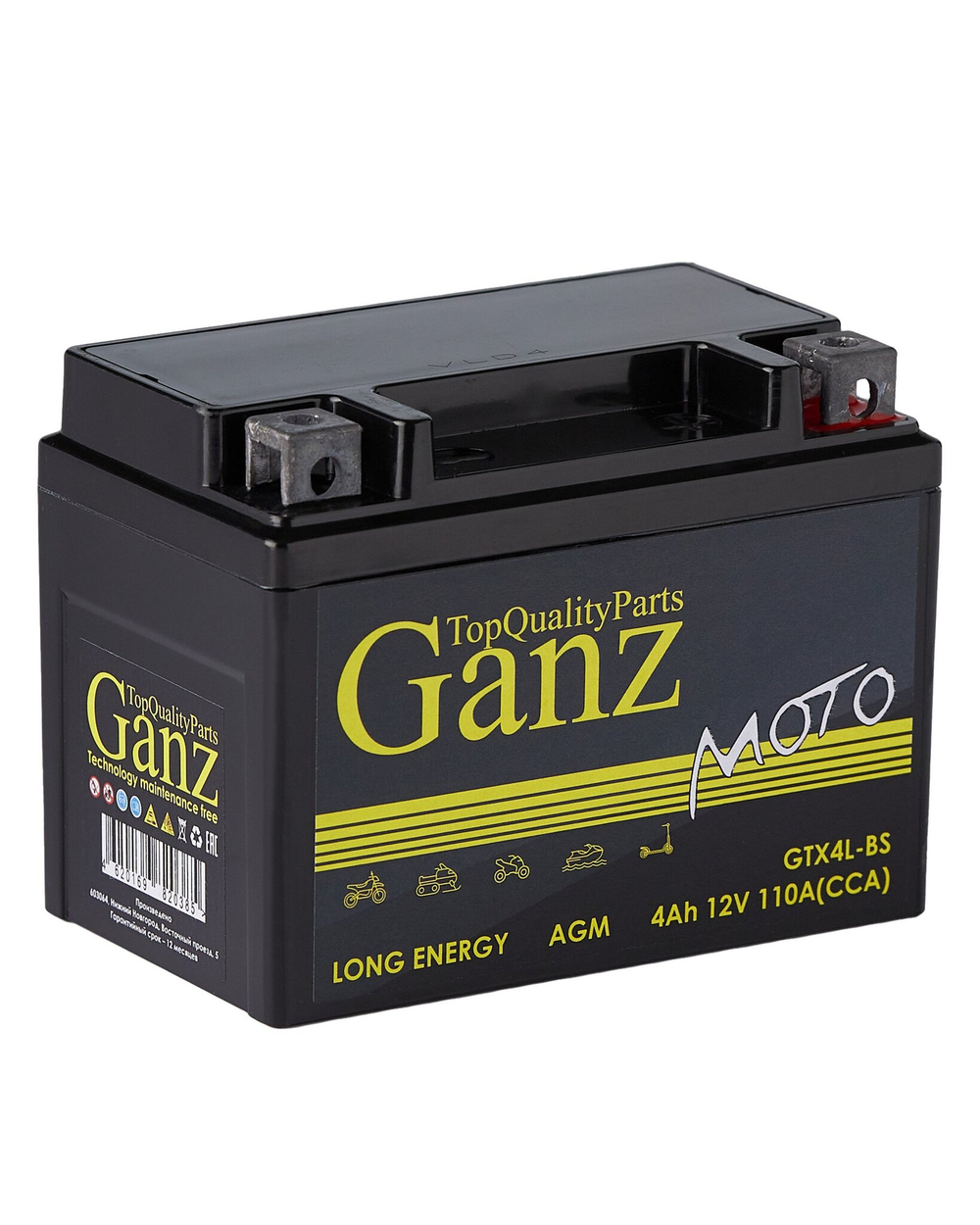 Аккумулятор GANZ мото AGM 4 А/ч обратный R+ 113x70x89 мото EN 110 А
