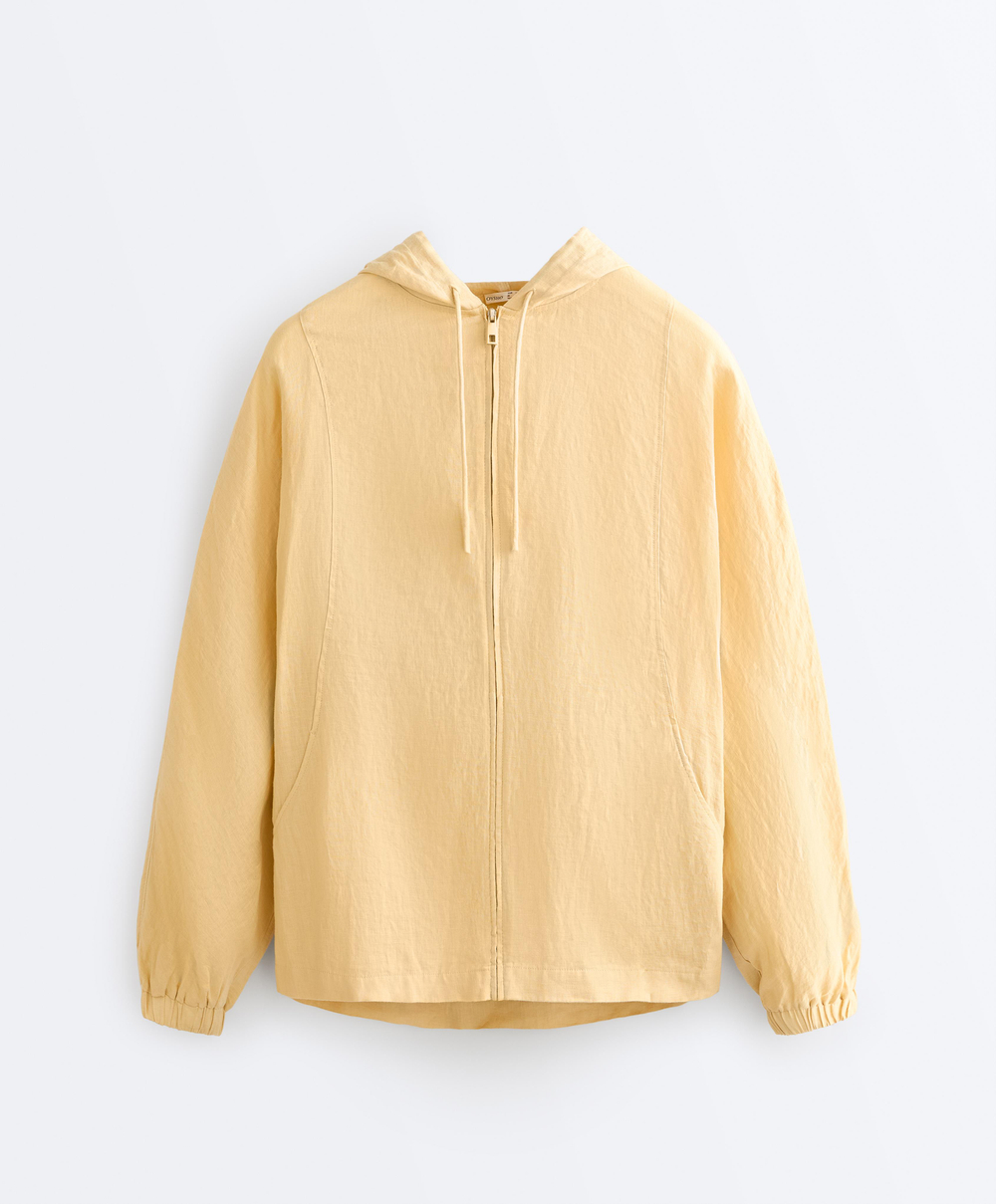 Oysho Куртка с капюшоном в полоску из 100% льна, светло-желтый