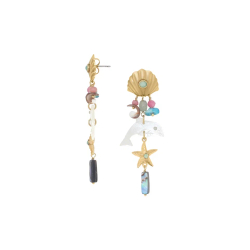 Серьги Franck Herval, Summer, с ракушкой, нефритом, гелиотисом, перламутром, бирюзой и кристаллом, F