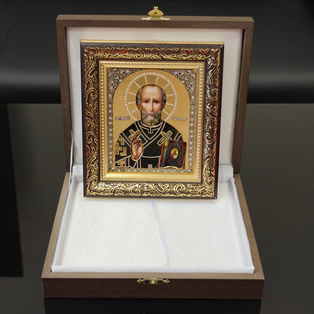 Икона Св.Николай Чудотворец (Златоустовская гравюра) в подарочном футляре