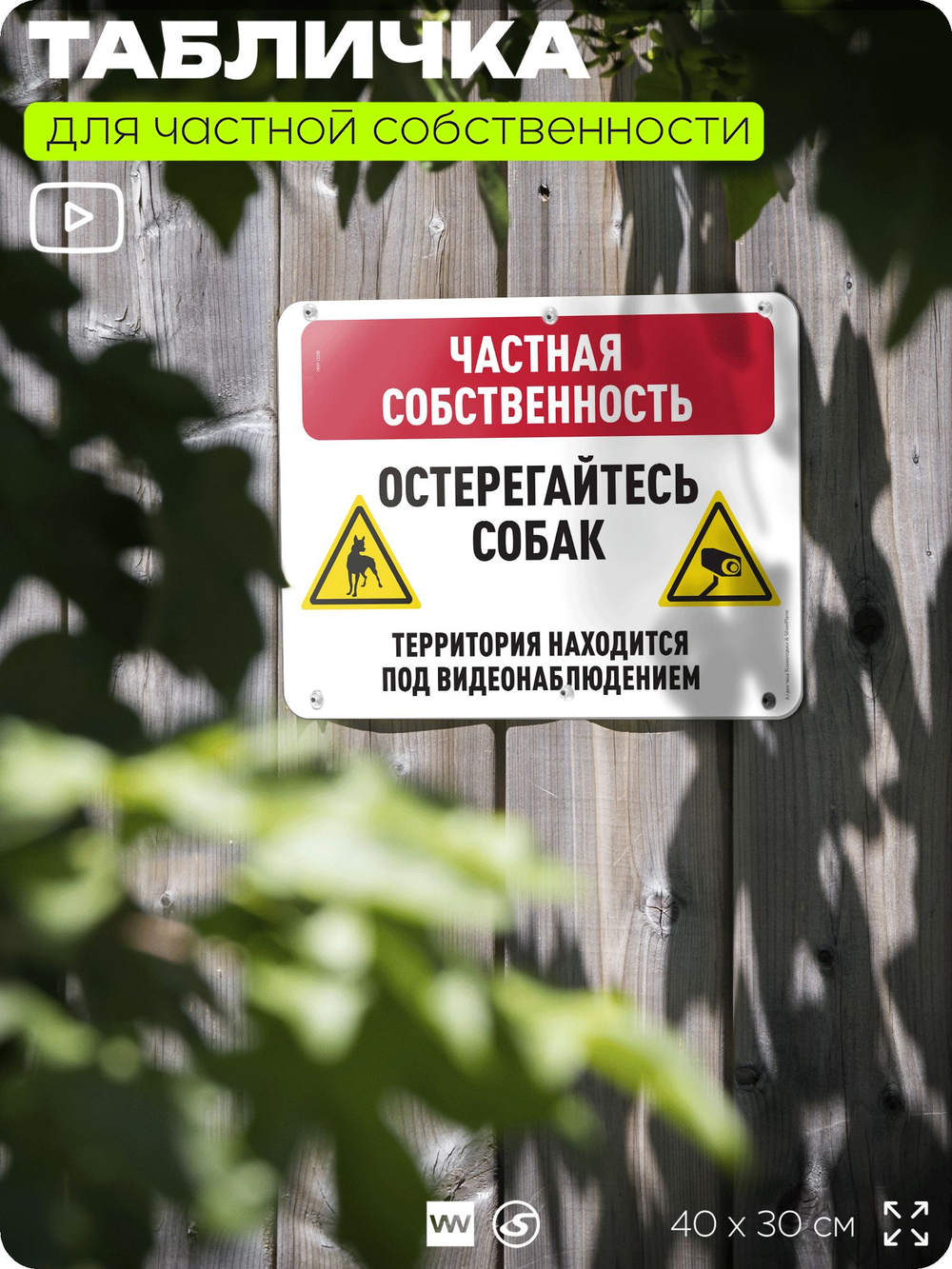 Табличка для частной территории "Частная собственность, остерегайтесь собак", на дом, для участка, организаций, предупреждающая, 40х30 см, Silver Plane x Айдентика Технолоджи