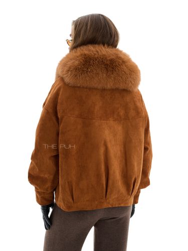 Утепленная замшевая куртка рыжего цвета