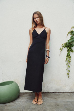 ZARA ПЛАТЬЕ МИДИ С БУСИНАМИ, ЧЕРНЫЙ