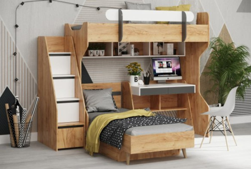 Кровать Омега-3 дуб золотистый/антрацит 800*1900