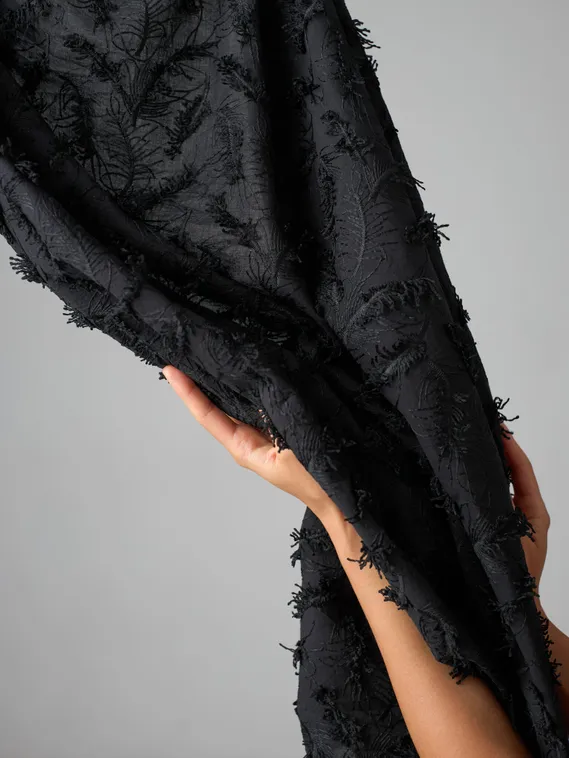 Ткань хлопок " вышивка перья" суперобъем, Китай, черный