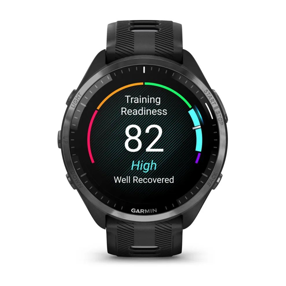 Смарт часы Garmin Forerunner 965 черные, темно-серый DLC титановый безель, с черным ремешком