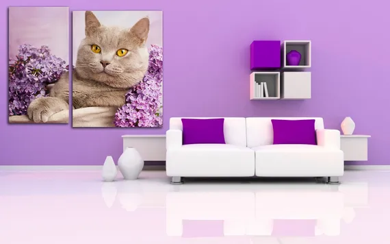 Модульная картина "Лиловый британский кот"